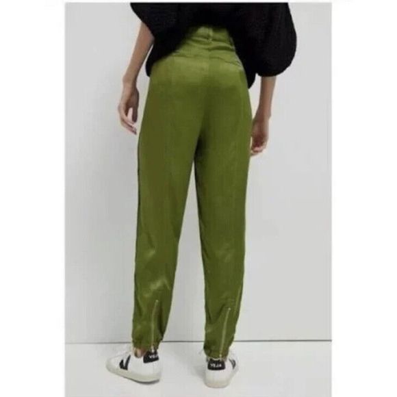 Anthropologie Diandra Green Satin Pleated Joggers Size 16. B-3 - Picture 5 of 11